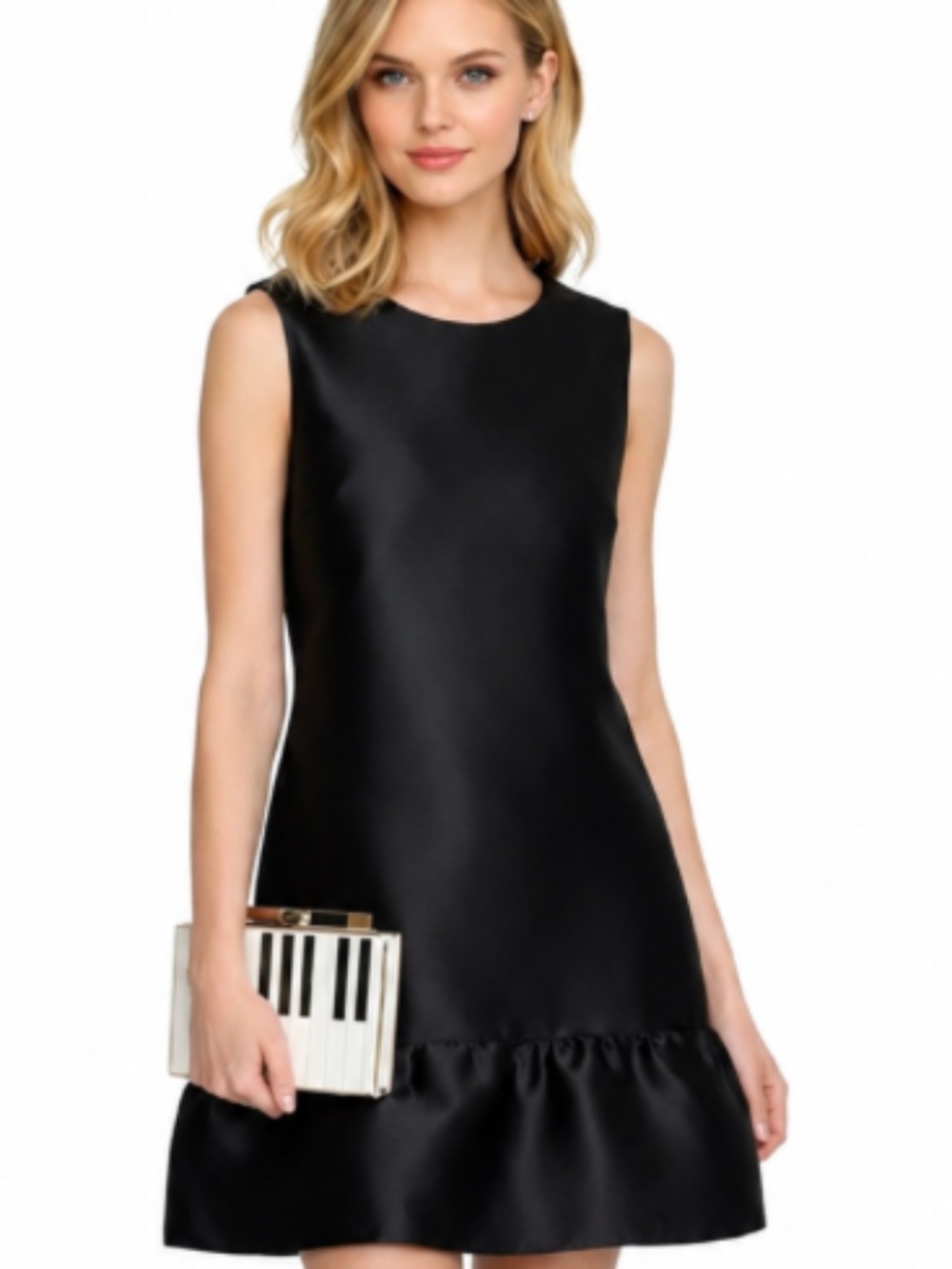 Kate Spade Black Structured Drop Waist Dress Ruffle Hem Mini NWOT LBD
